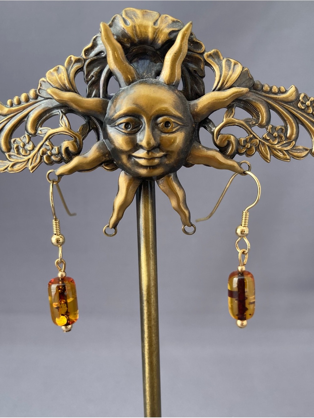 Honey Amber barrel bead dangle earrings